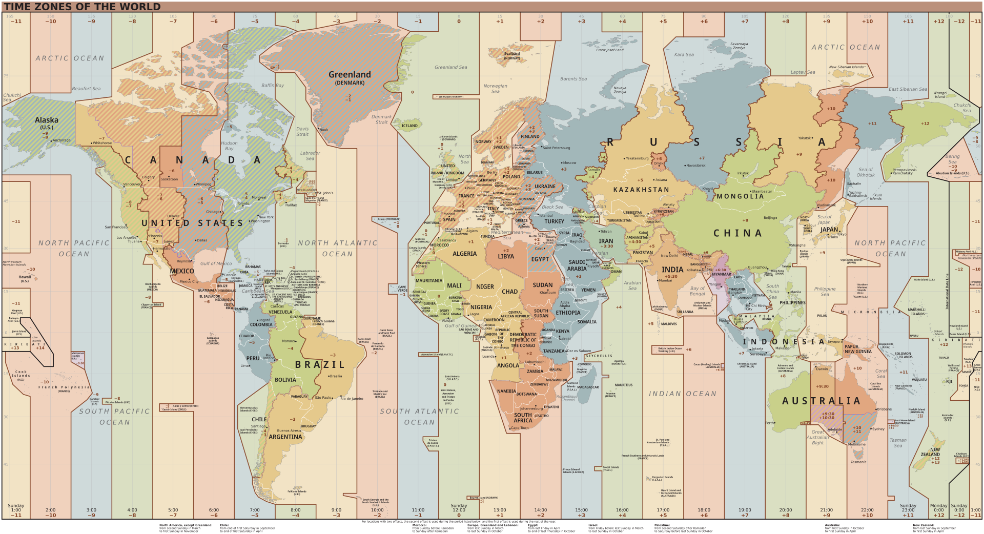 Carte du monde avec fuseaux horaires superposés